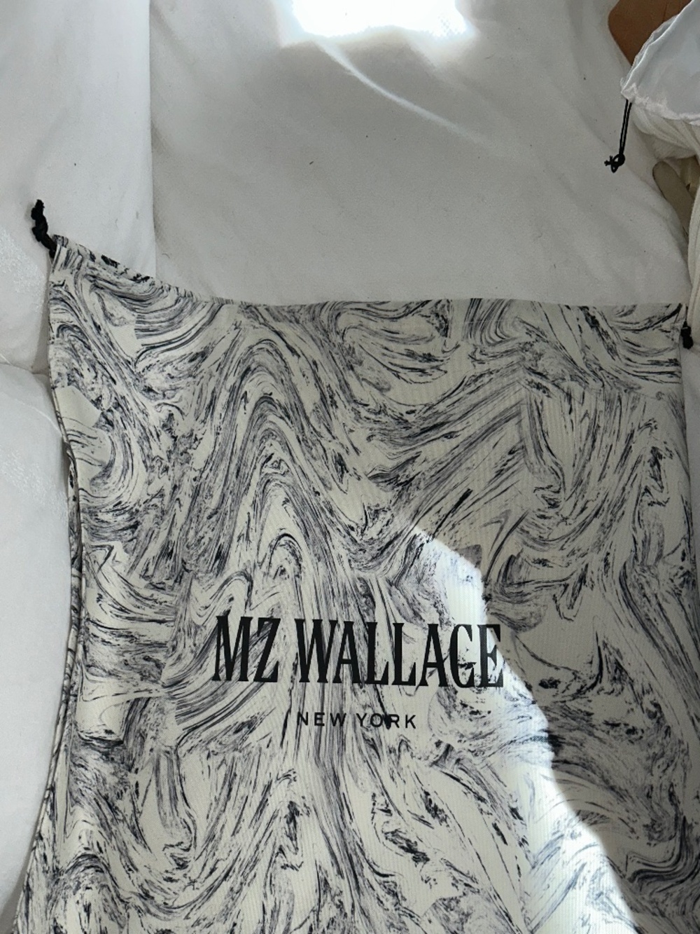MZ Wallace black white marbleized printed NEW drawstring XL purse dust bag